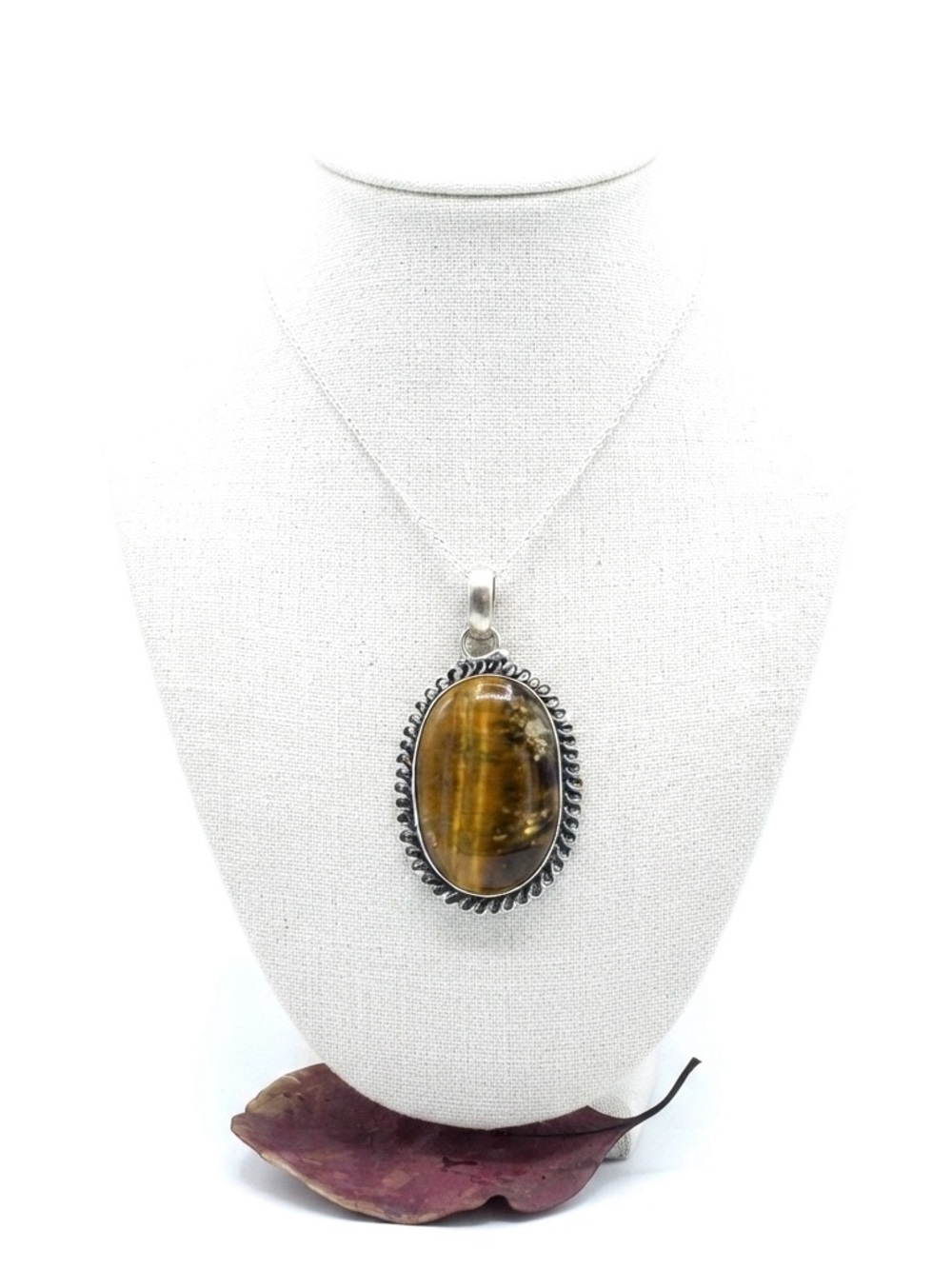 New Artisan 925 Sterling Silver Natural Tigers Eye Handmade Oblong Necklace